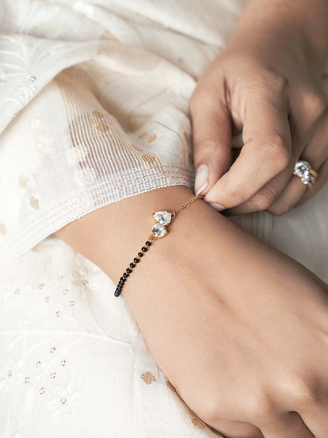 Saanvi Dual Diamond Solitaire 14K Gold Plated Mangalsutra Bracelet