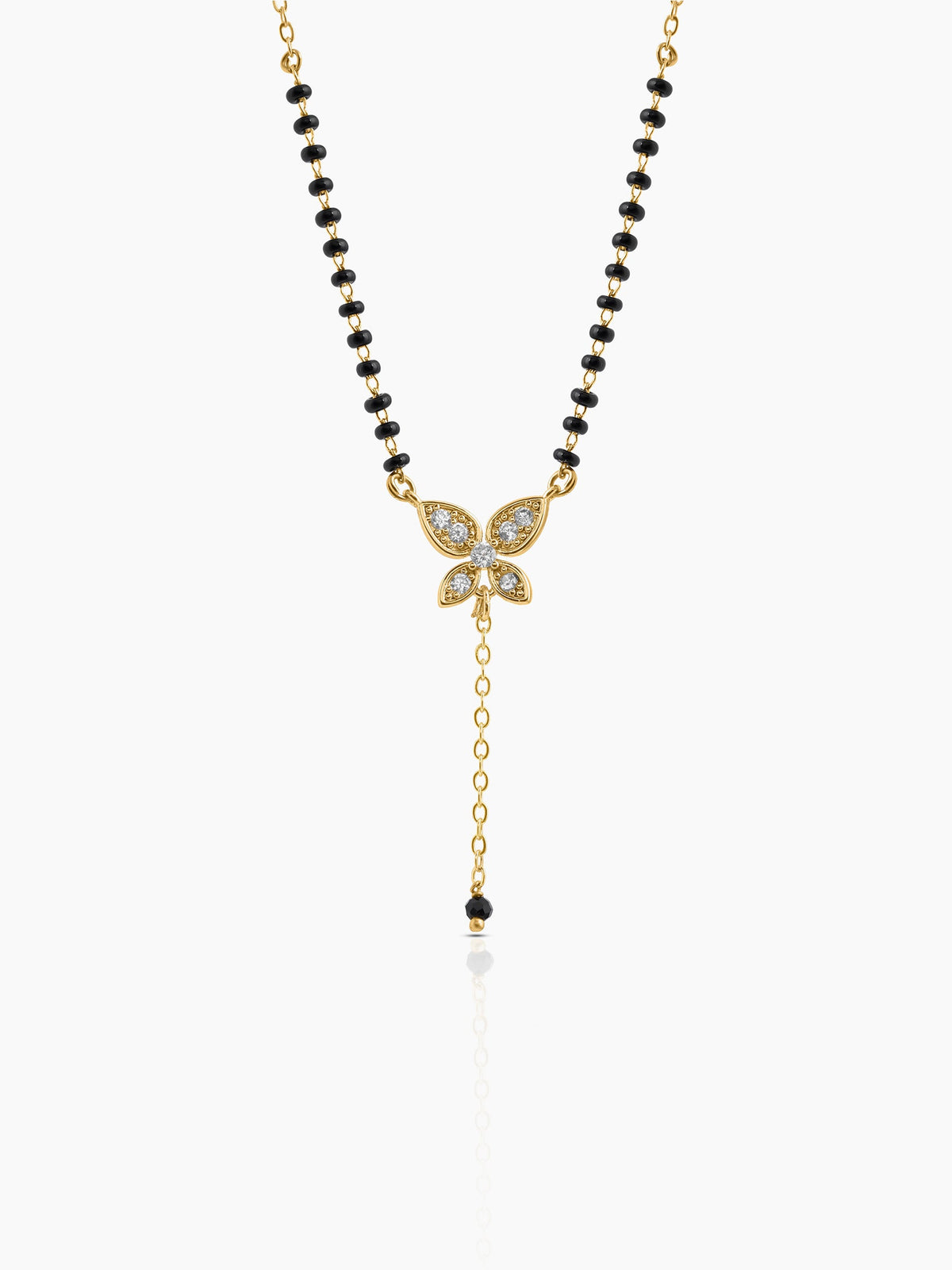 Samaira Butterfly Drop Chain Y-Shaped Diamond 18K Gold Plated Pendant Mangalsutra