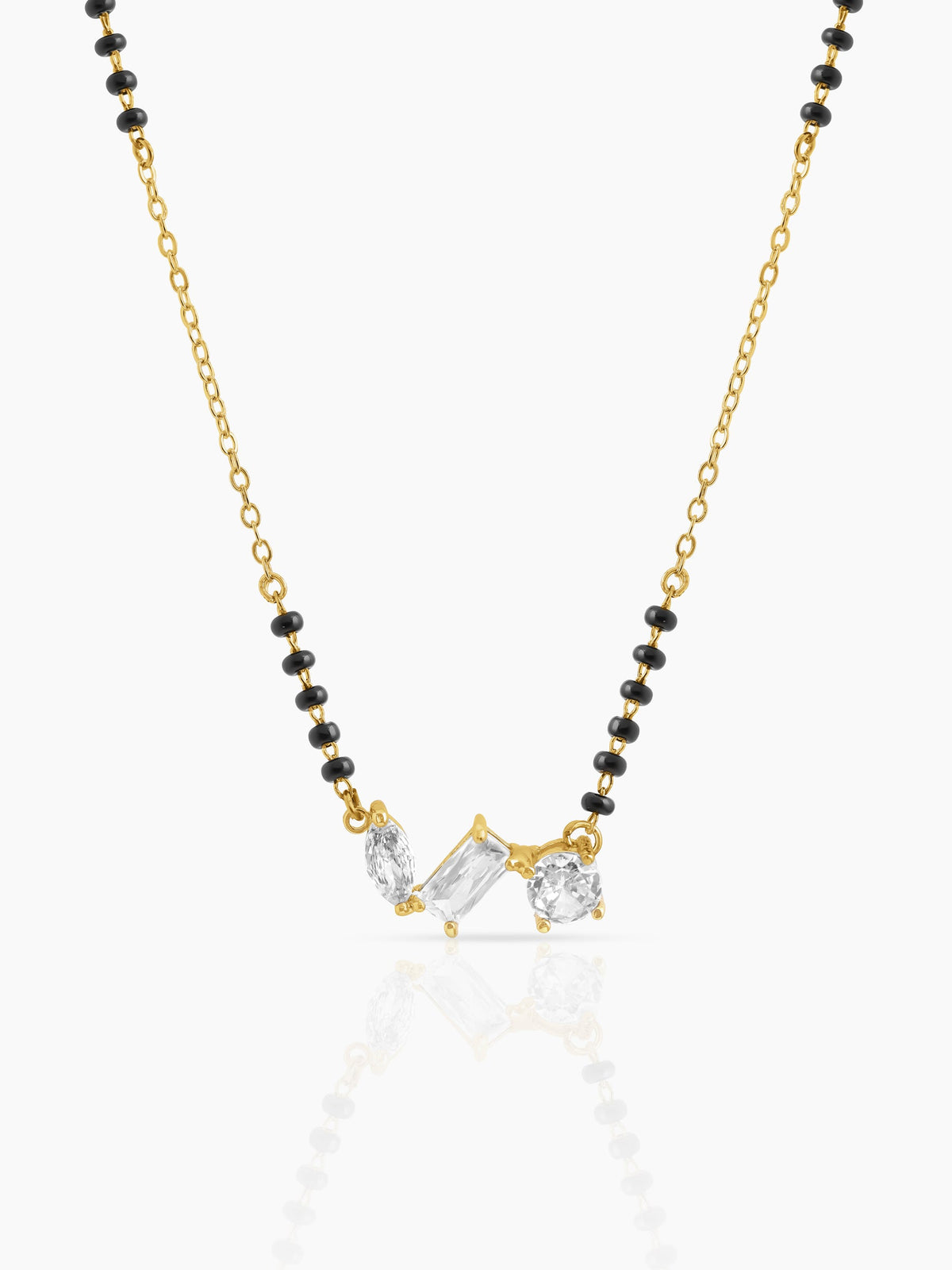 Sarika Trio Cluster Marquise Baguette Round Diamond 18K Gold Plated Mangalsutra