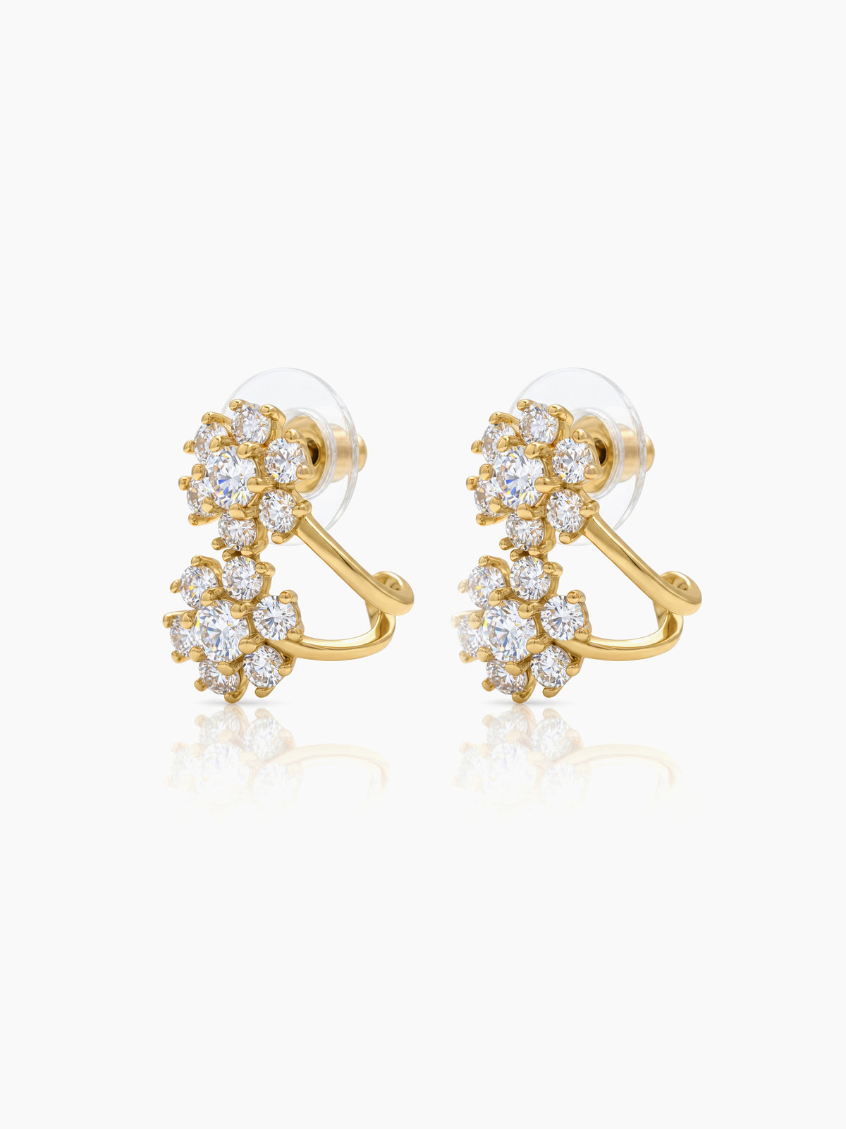 Savi Twin Diamond Floral Gold Women's Stud Earrings