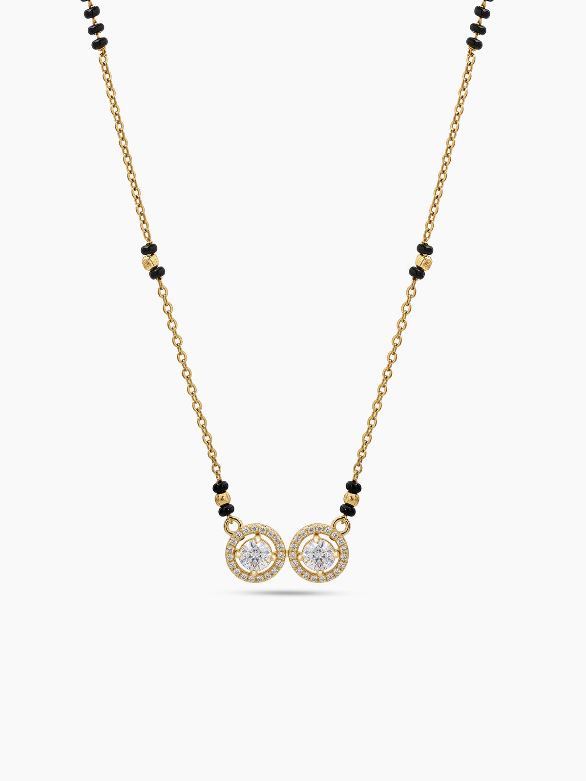 Shikha Twin Solitaire Diamond 18K Gold Plated Women's Chain Pendant Mangalsutra Necklace