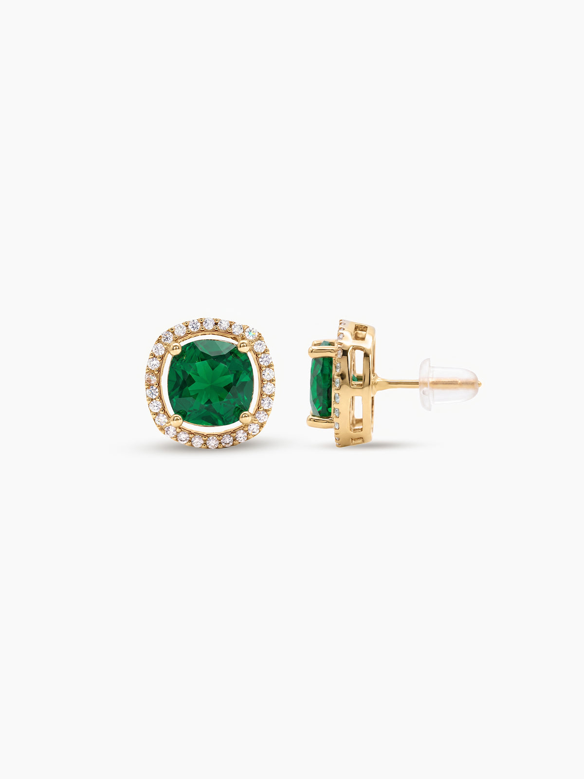 Shloka Solitaire Halo Green - Gold Women's Stud Earrings