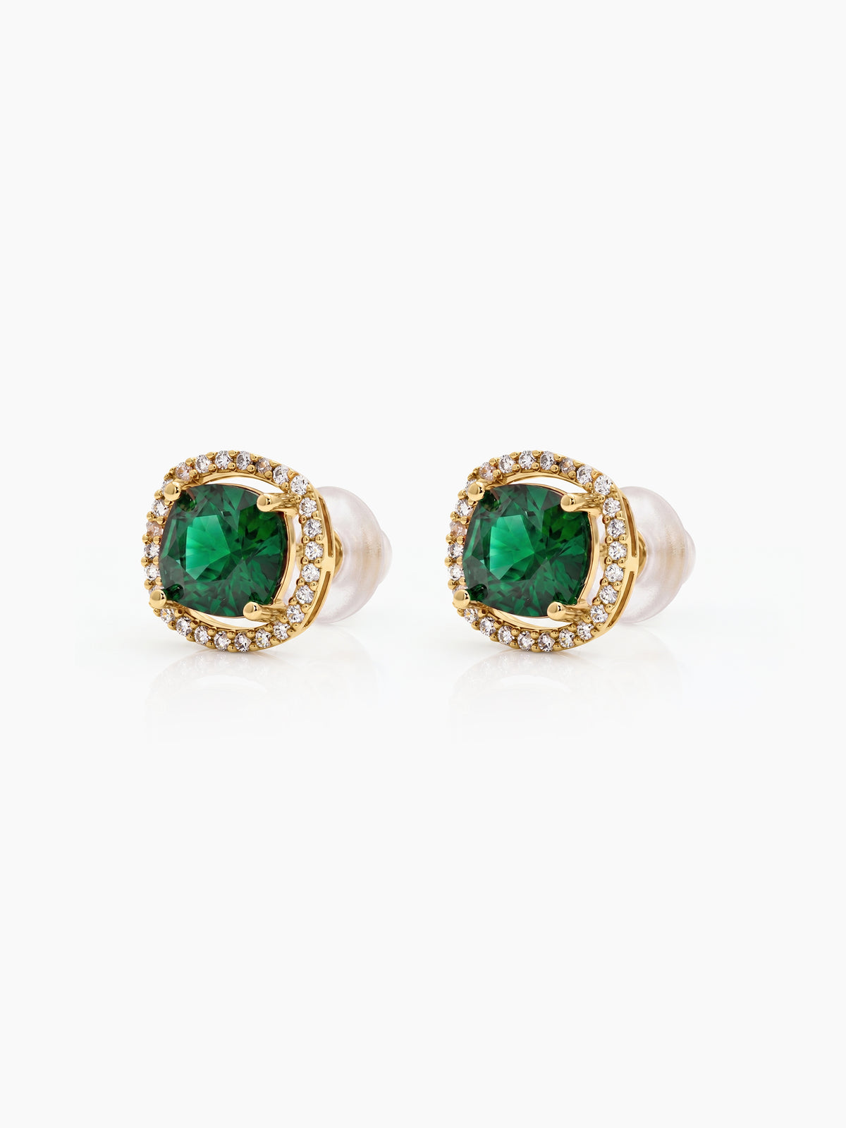 Shloka Solitaire Halo Green - Gold Women's Stud Earrings