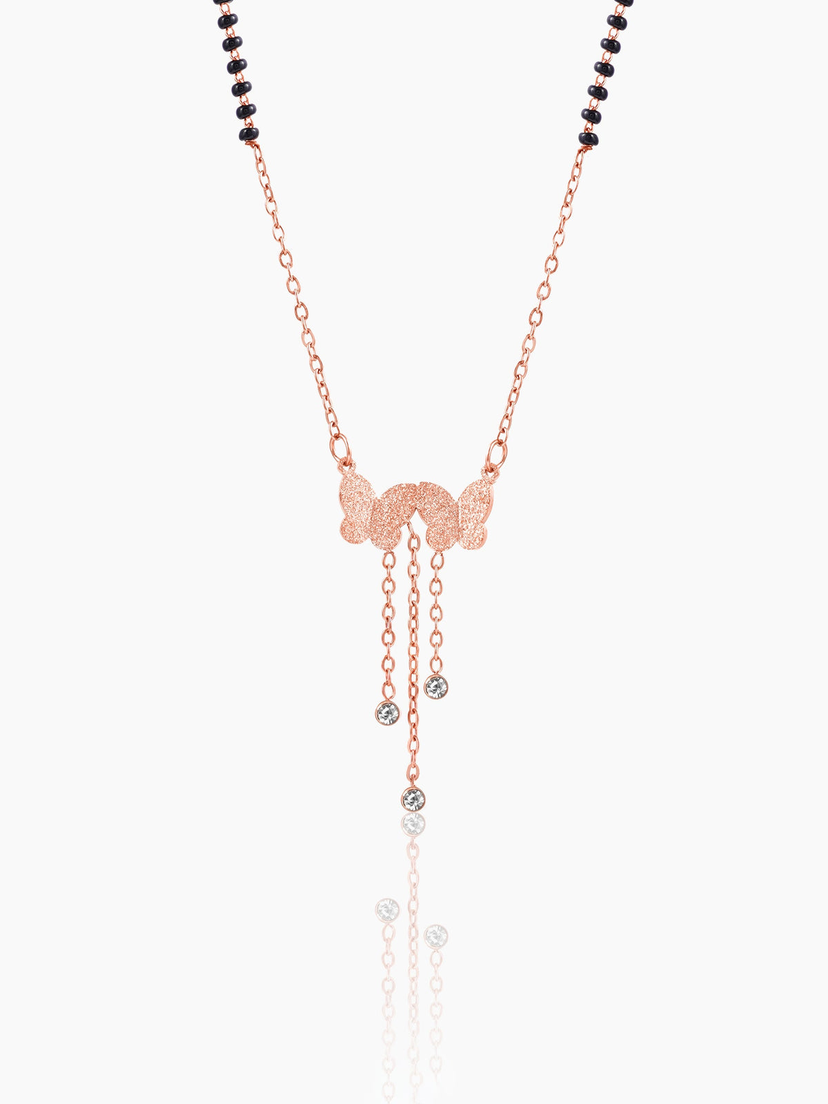 Shreya Butterfly Diamond Charm Rosegold Plated Pendant Mangalsutra