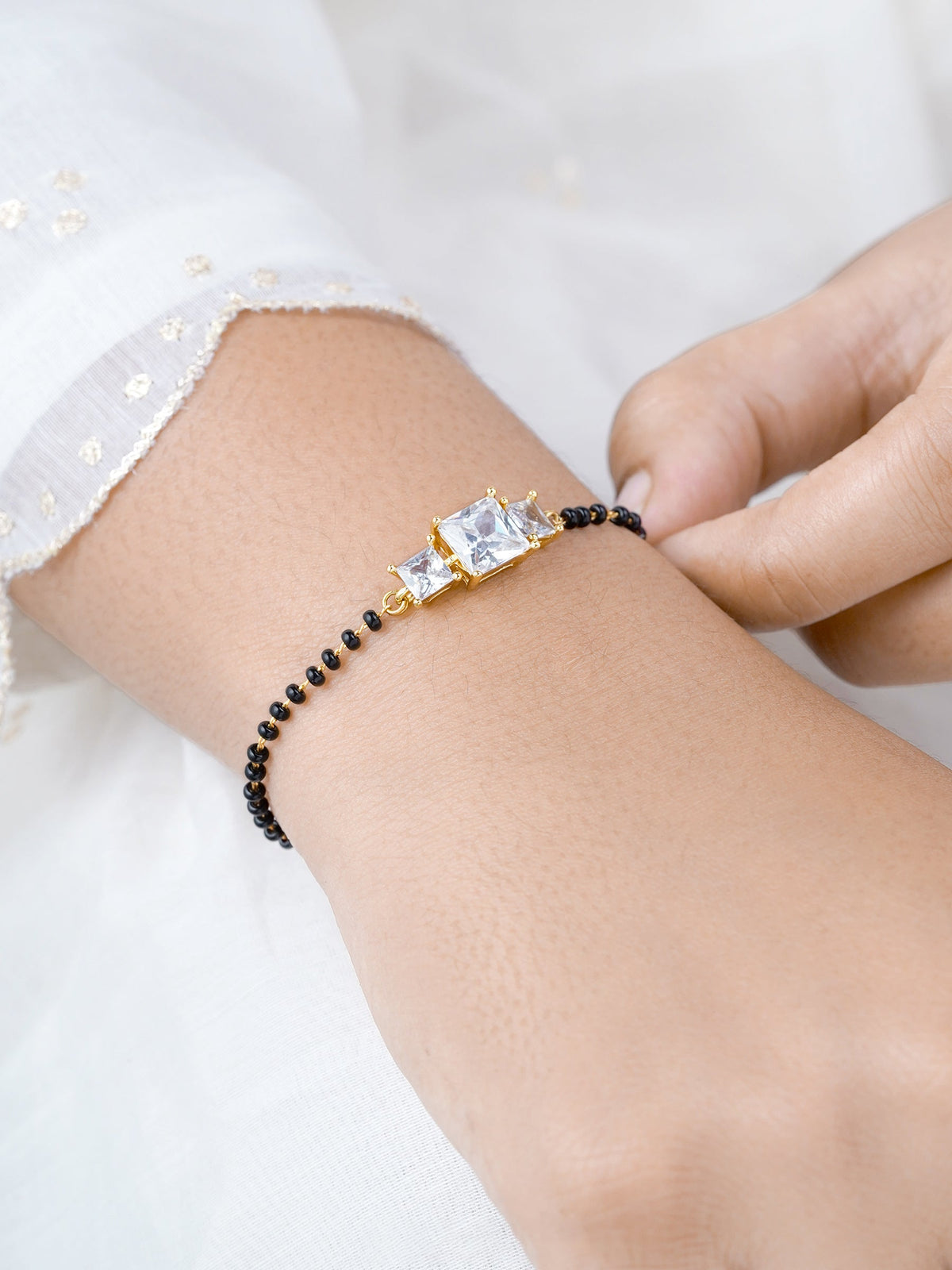 Square Cut Trio Diamond Solitaire 18K Gold Plated Mangalsutra Bracelets
