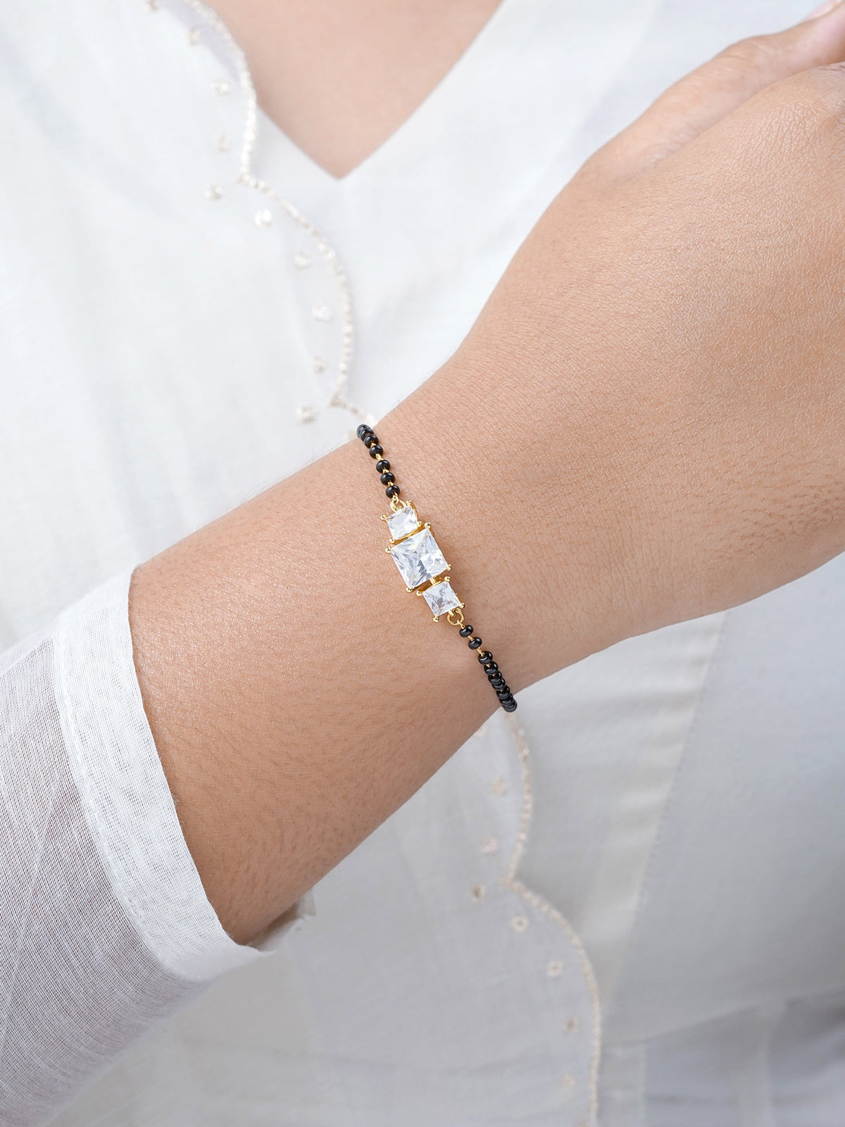 Square Cut Trio Diamond Solitaire 18K Gold Plated Mangalsutra Bracelets