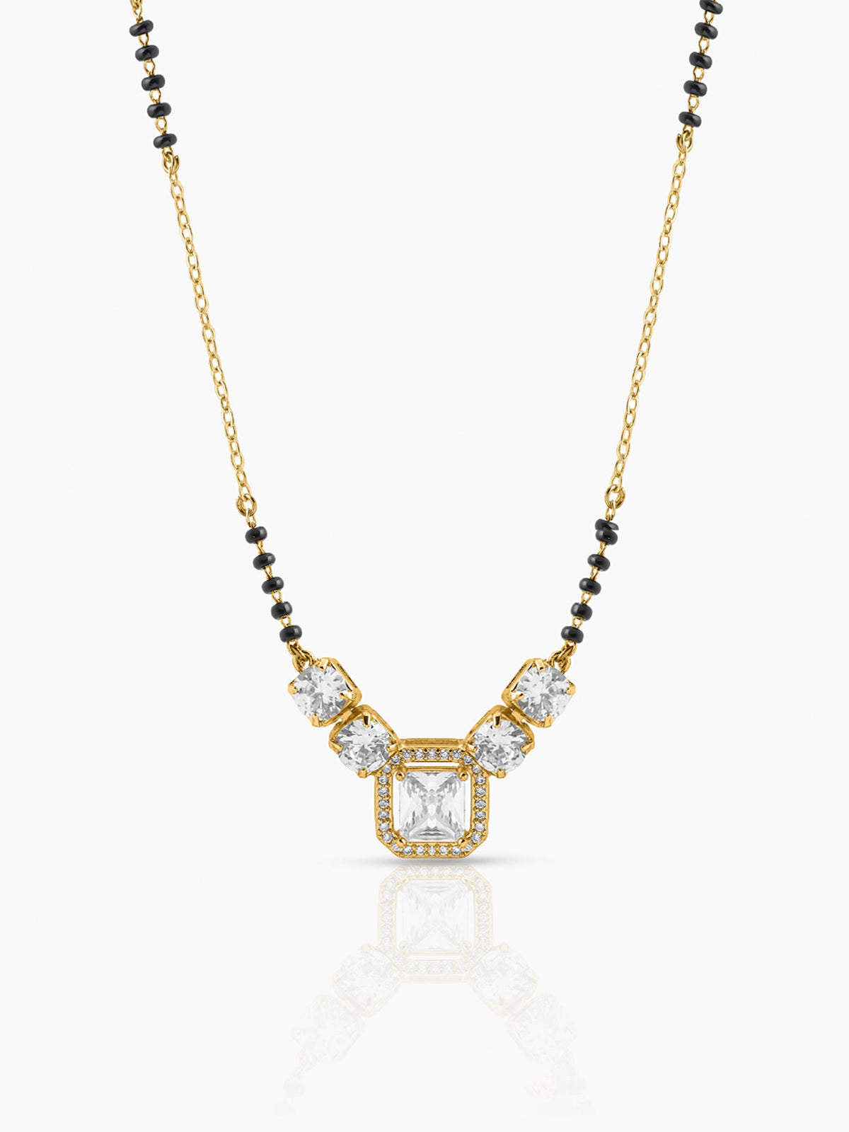 Tanisha Diamond Halo Shimmering Round Solitaires 18K Gold Plated Mangalsutra