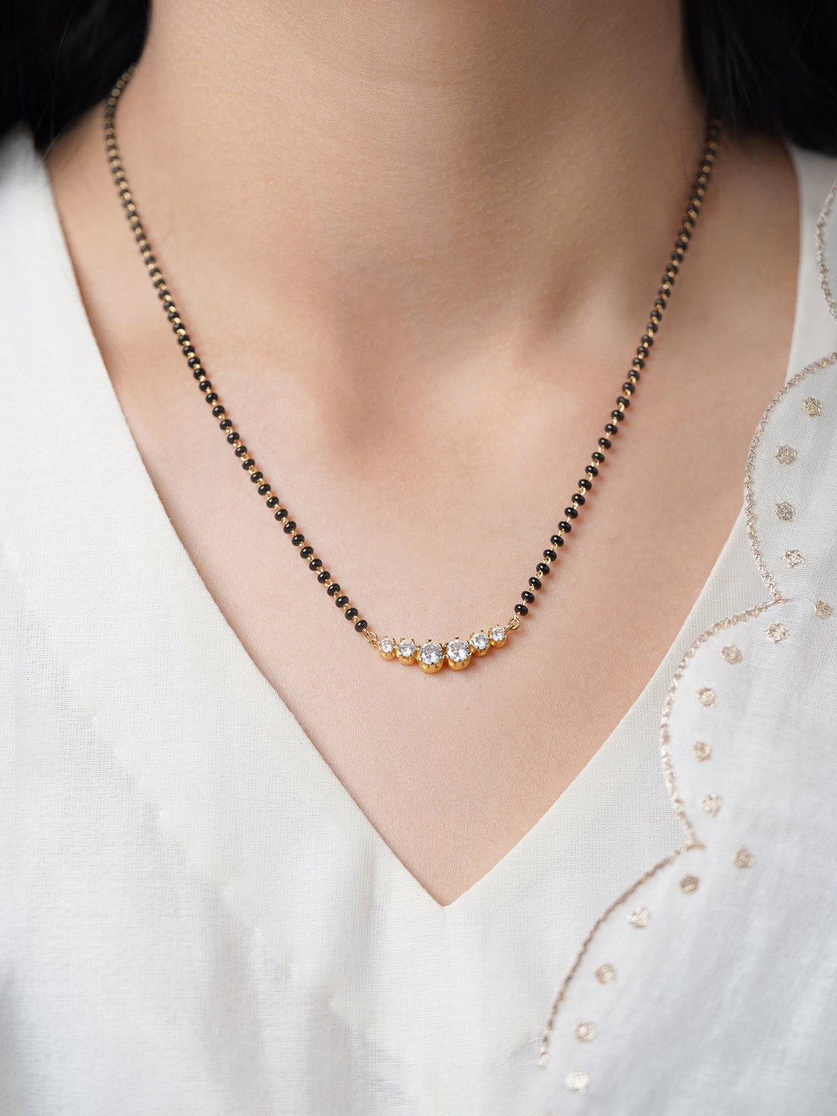 Tesha Round CZ Diamond Bar 18K Gold Plated Mangalsutra