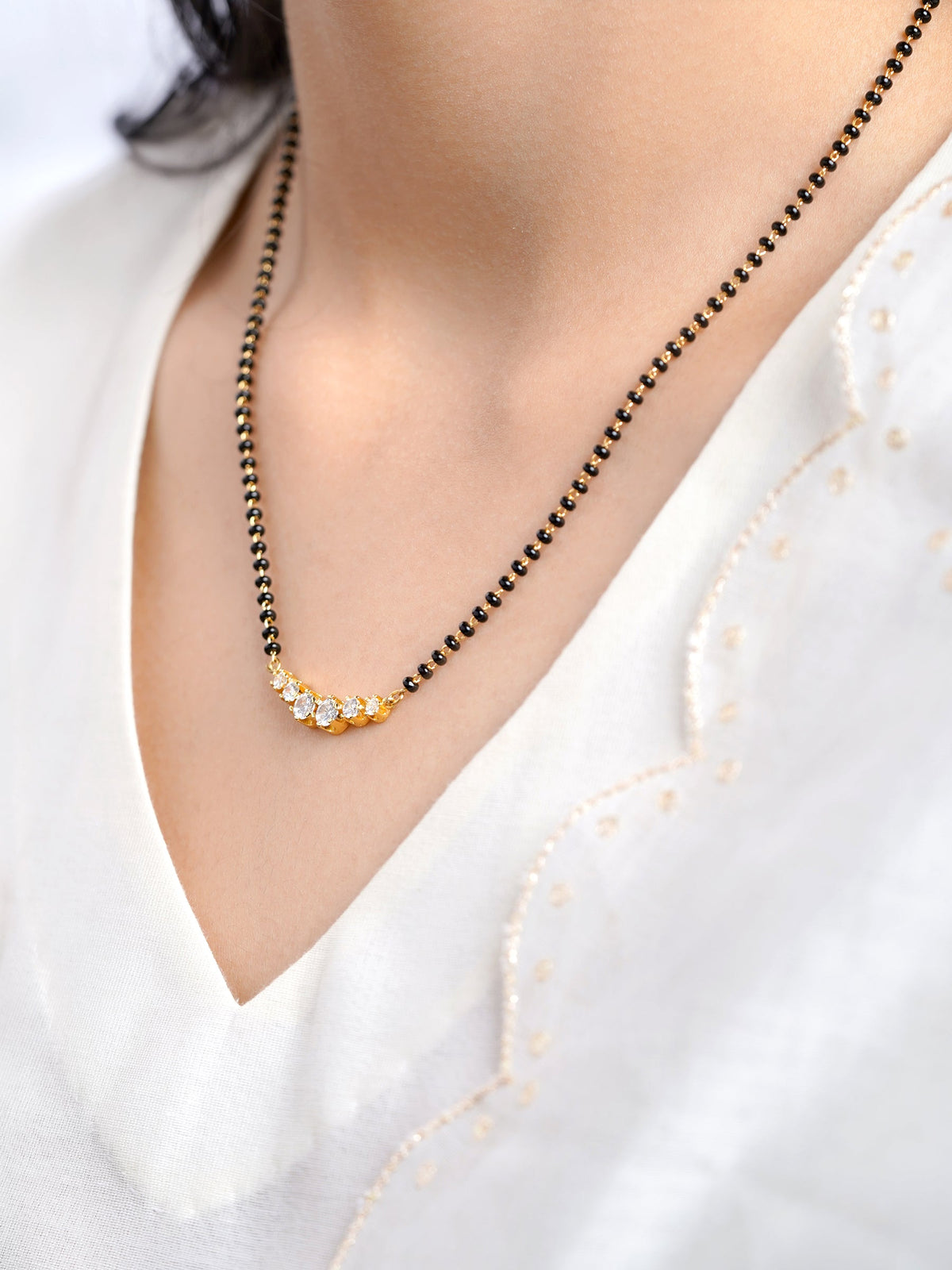 Tesha Round CZ Diamond Bar 18K Gold Plated Mangalsutra
