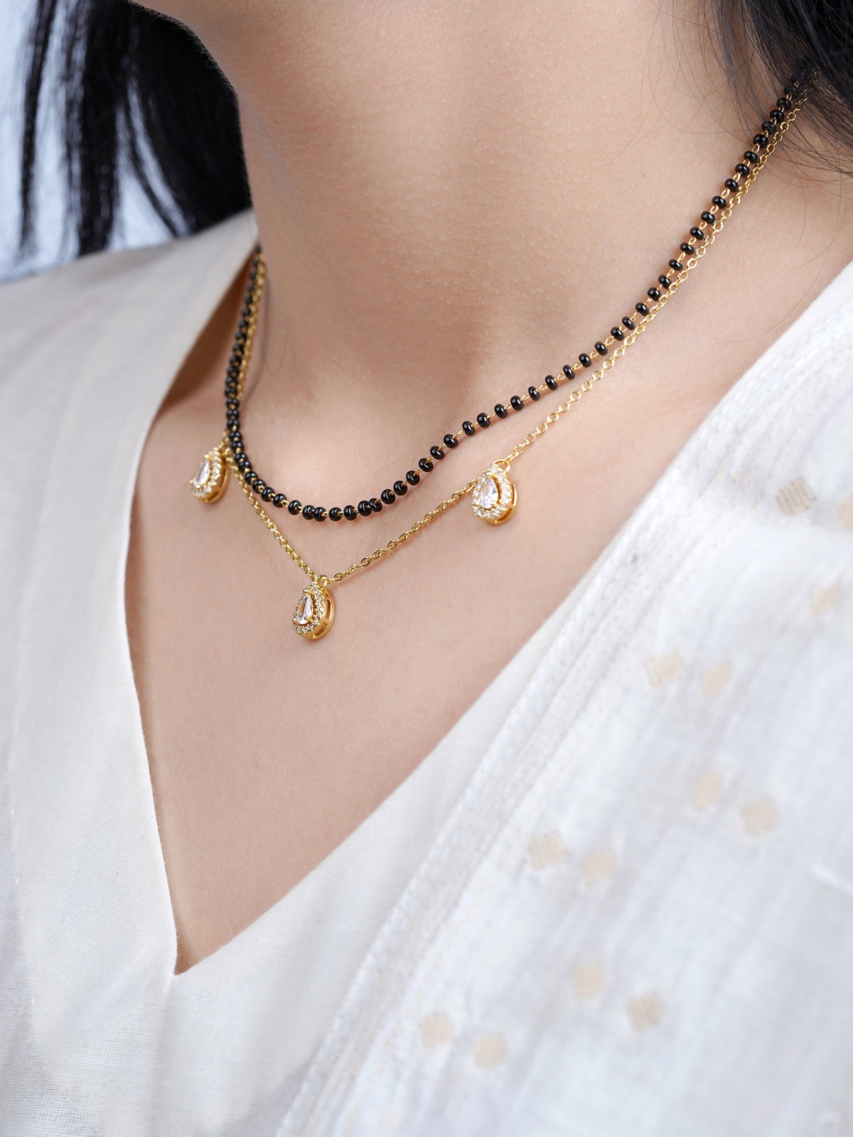 Tia Teardrop Diamonds Double Layered 18K Gold Plated Mangalsutra