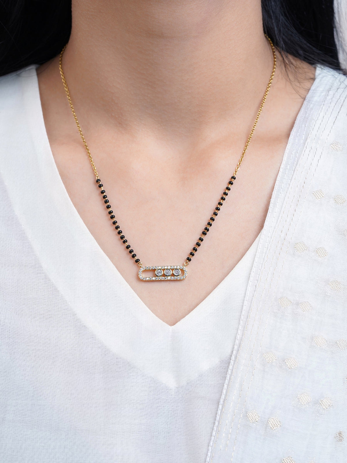 Urmi Diamond Solitaire Bar Frame 14K Gold Plated Mangalsutra