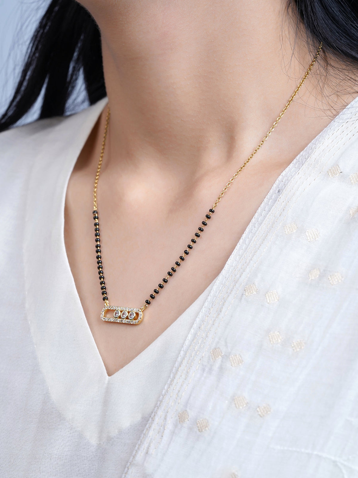 Urmi Diamond Solitaire Bar Frame 14K Gold Plated Mangalsutra