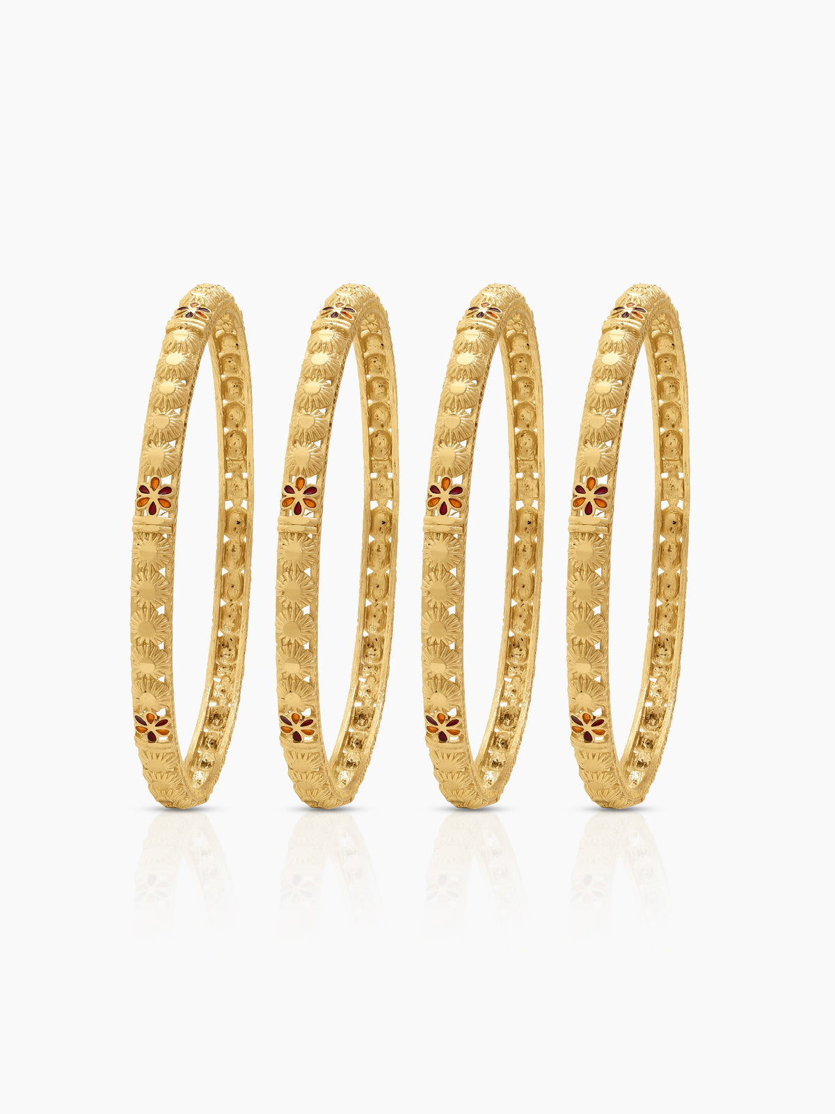 Vaani Sunflower Motif Gold Set Of 4 Women's 2/4, 2/6, 2/8 Bangles