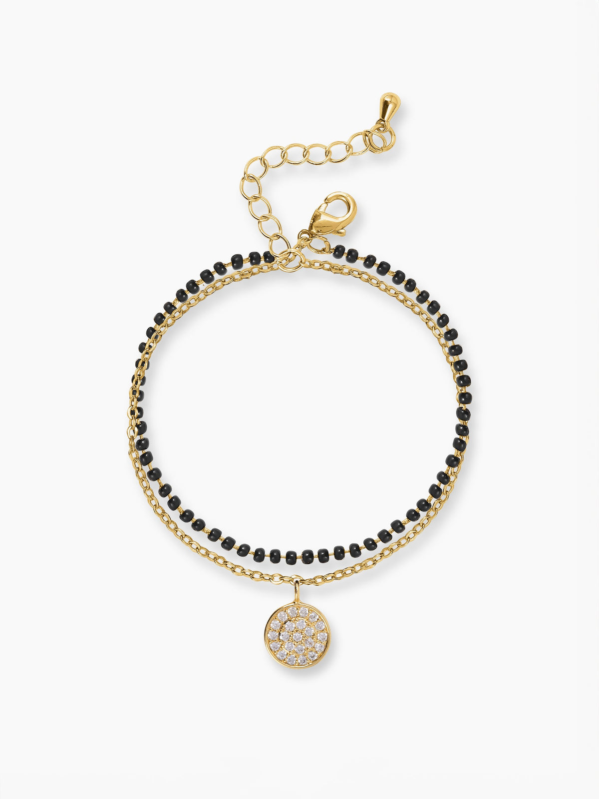 Vanya Multiple Layered Black Beads 14K Gold Plated Pendant Mangalsutra Bracelet
