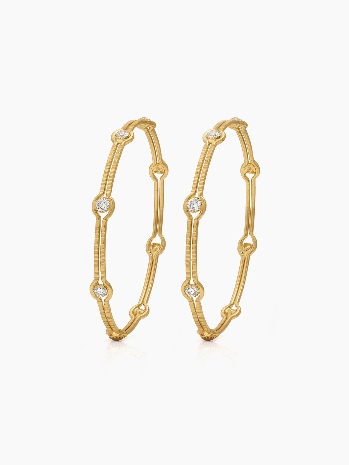 Varsha Link Frame Diamond Solitaire Gold Set Of 2 Women's 2/4, 2/6, 2/8 Bangles