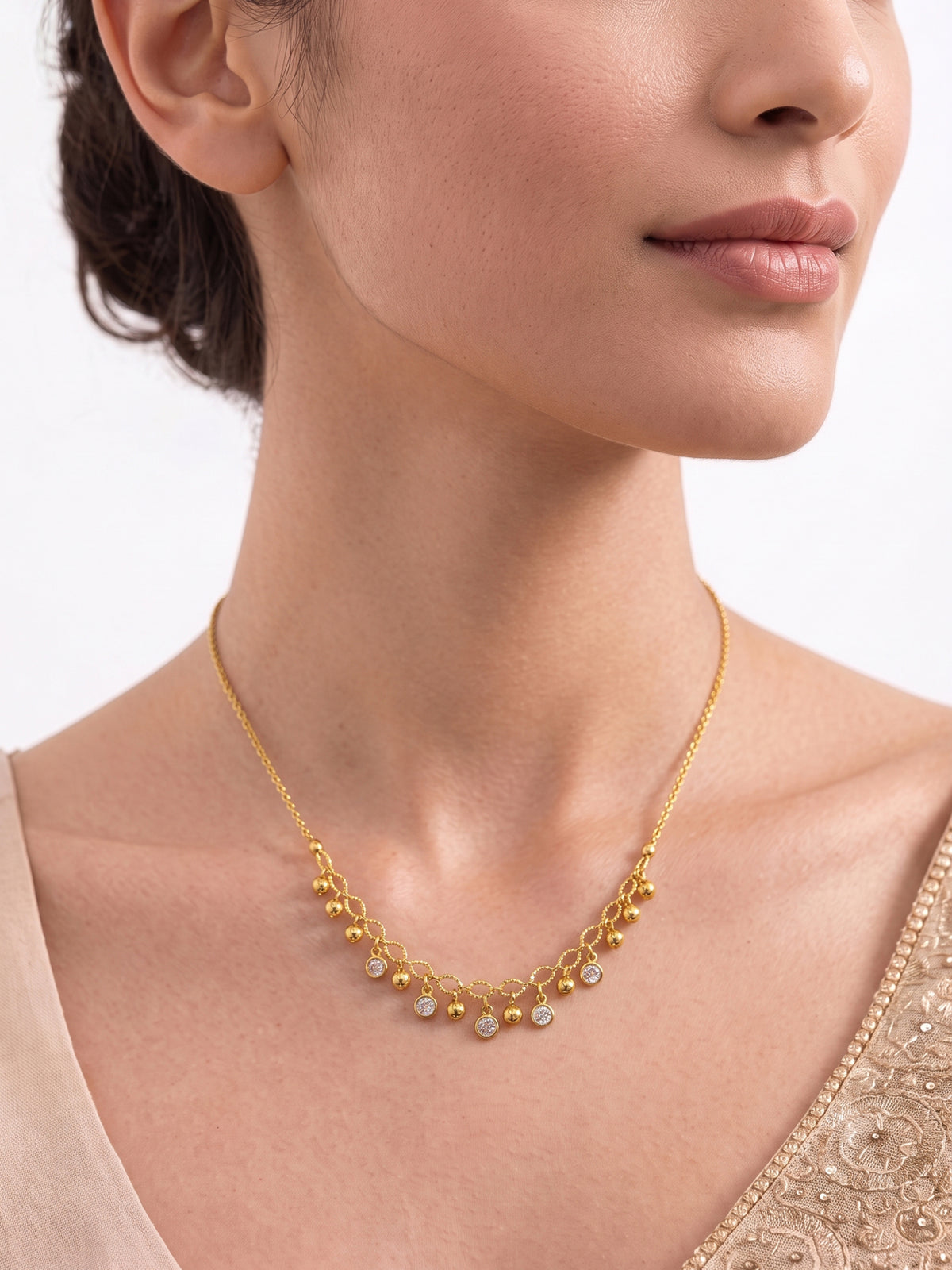 Vatsala Diamond Solitaire Beaded Gold Women's Chains