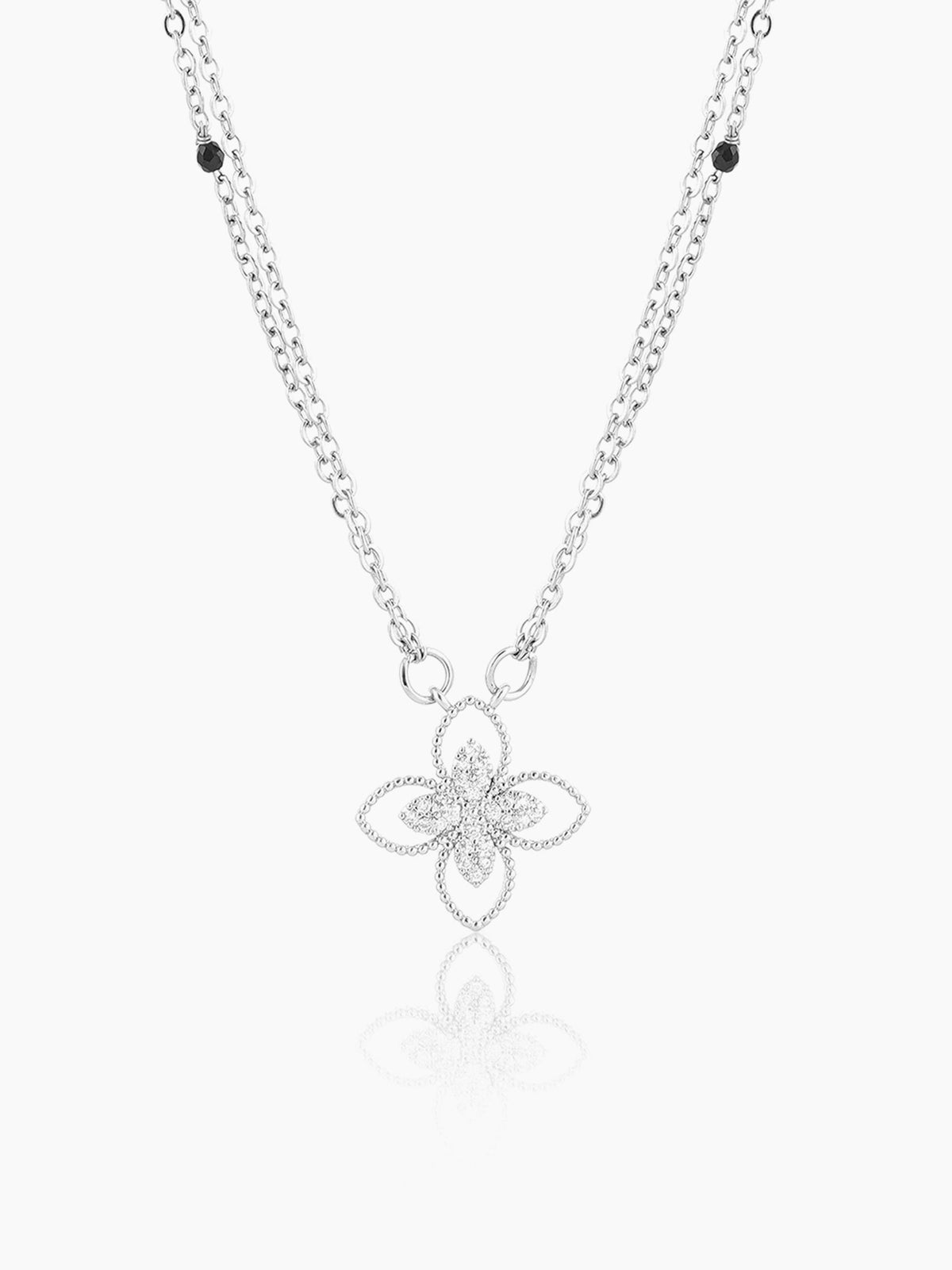 Verona Double Layered Flower Diamond Charm Silver Pendant Mangalsutra