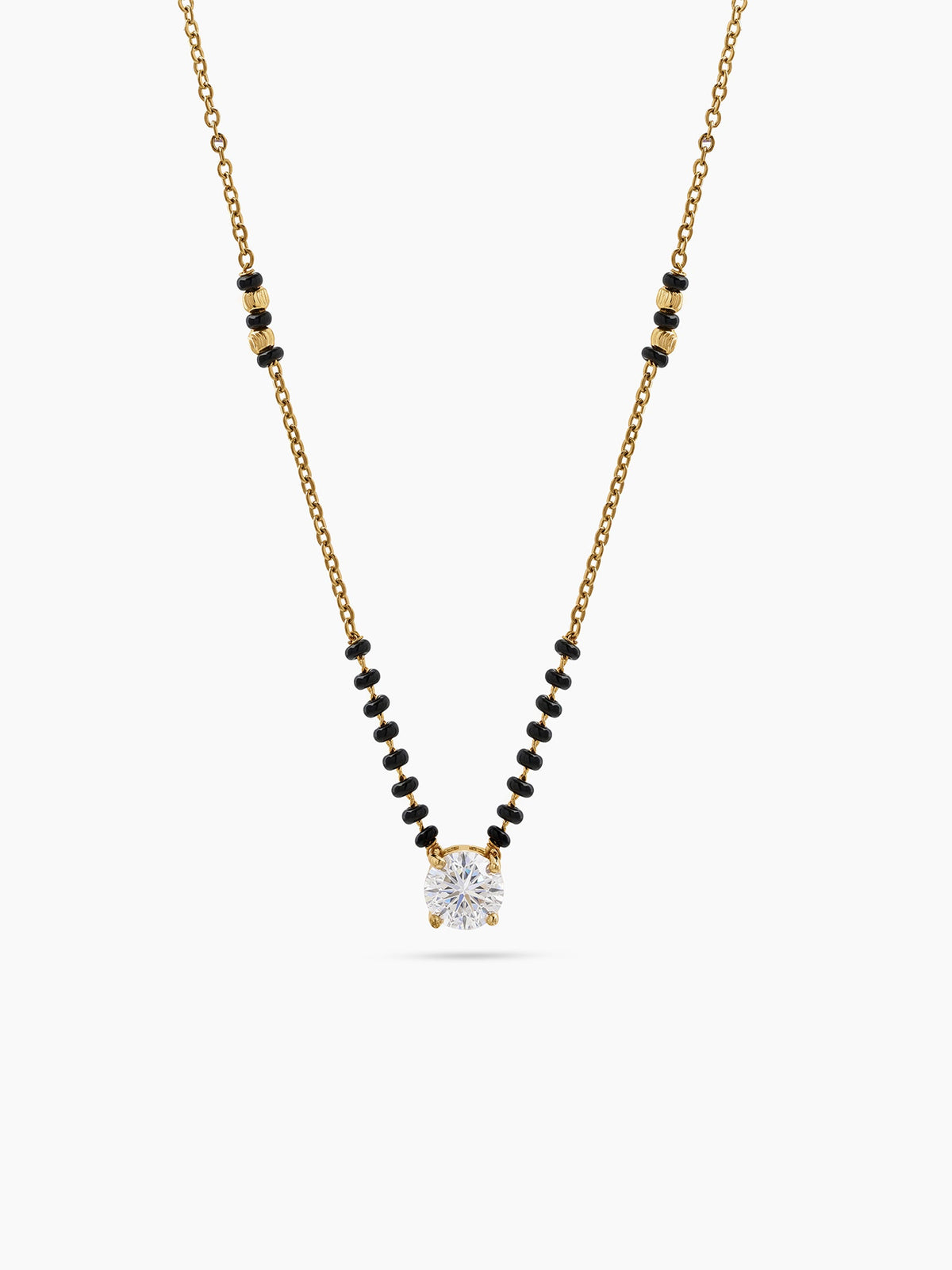 Vishu Solitaire Diamond 18K Gold Plated Women's Chain Pendant Mangalsutra Necklace