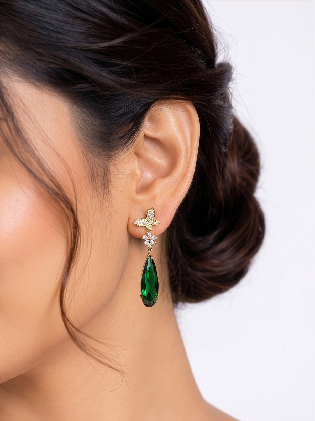 Vrinda Emerald Diamond Drop Gold Women's Stud Earrings