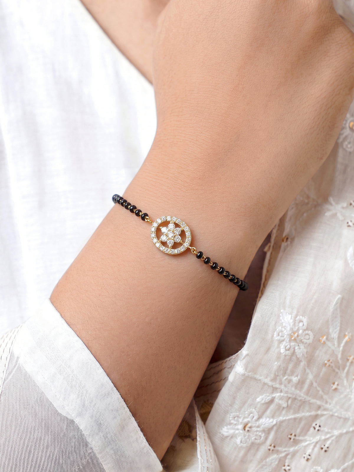Yashira Diamond Floral 18K Gold Plated Women's Mangalsutra Bracelets