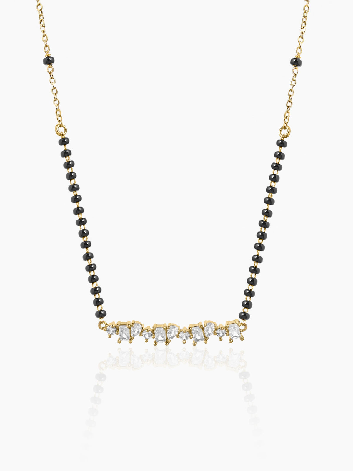 Yuvika Diamond Cluster Bar 18K Gold Plated Mangalsutra