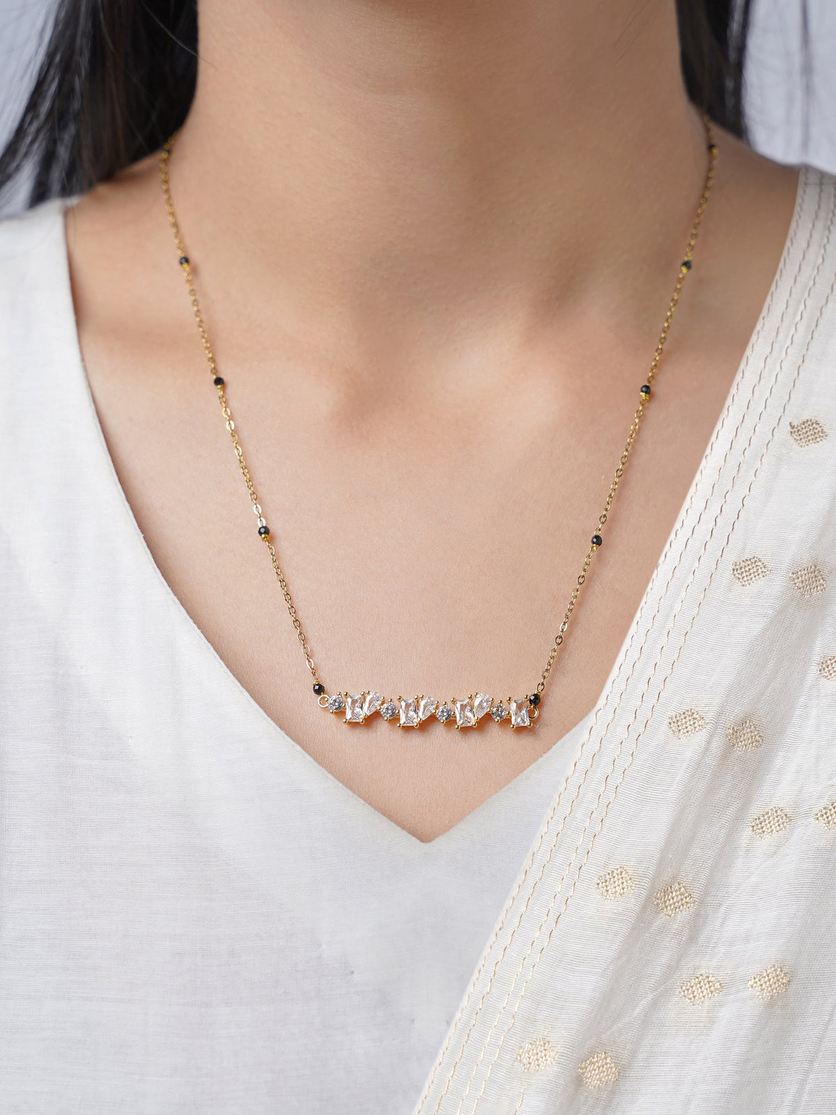 Zivelle Sparkling Diamonds Solitaire Cluster Bar 18K Gold Plated Mangalsutra