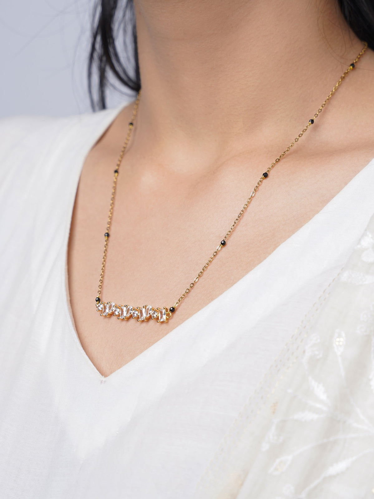 Zivelle Sparkling Diamonds Solitaire Cluster Bar 18K Gold Plated Mangalsutra