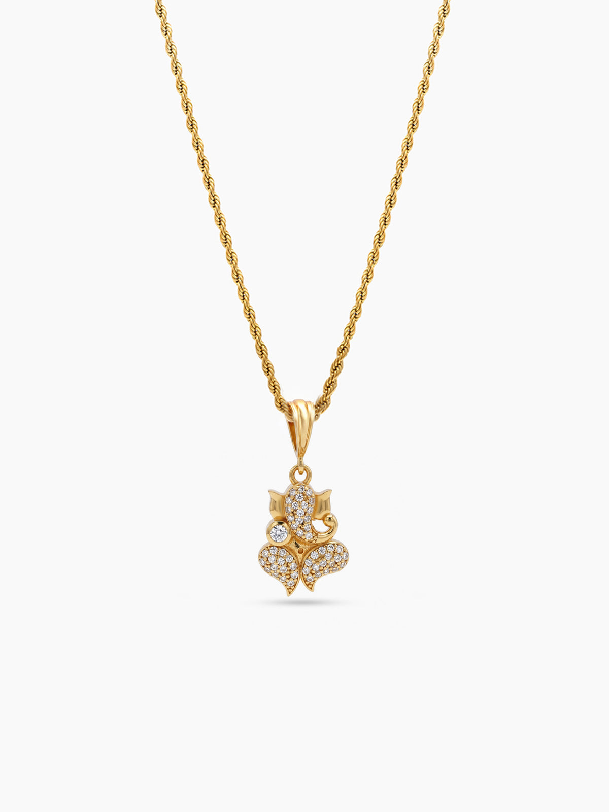 Aarin Ganesha Diamond Gold Men's Rope Chain Pendant Necklace