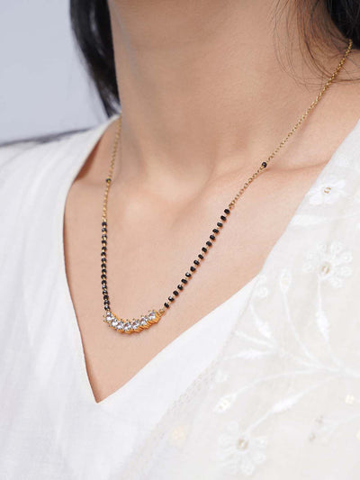 Aarna Sparkling Diamond 14K Gold Plated Mangalsutra