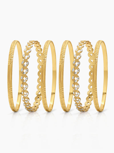 Aarohi Arrow Line, Infinity Link Texture Gold Set Of 6 Women's 2/4, 2/6, 2/8 Bangles