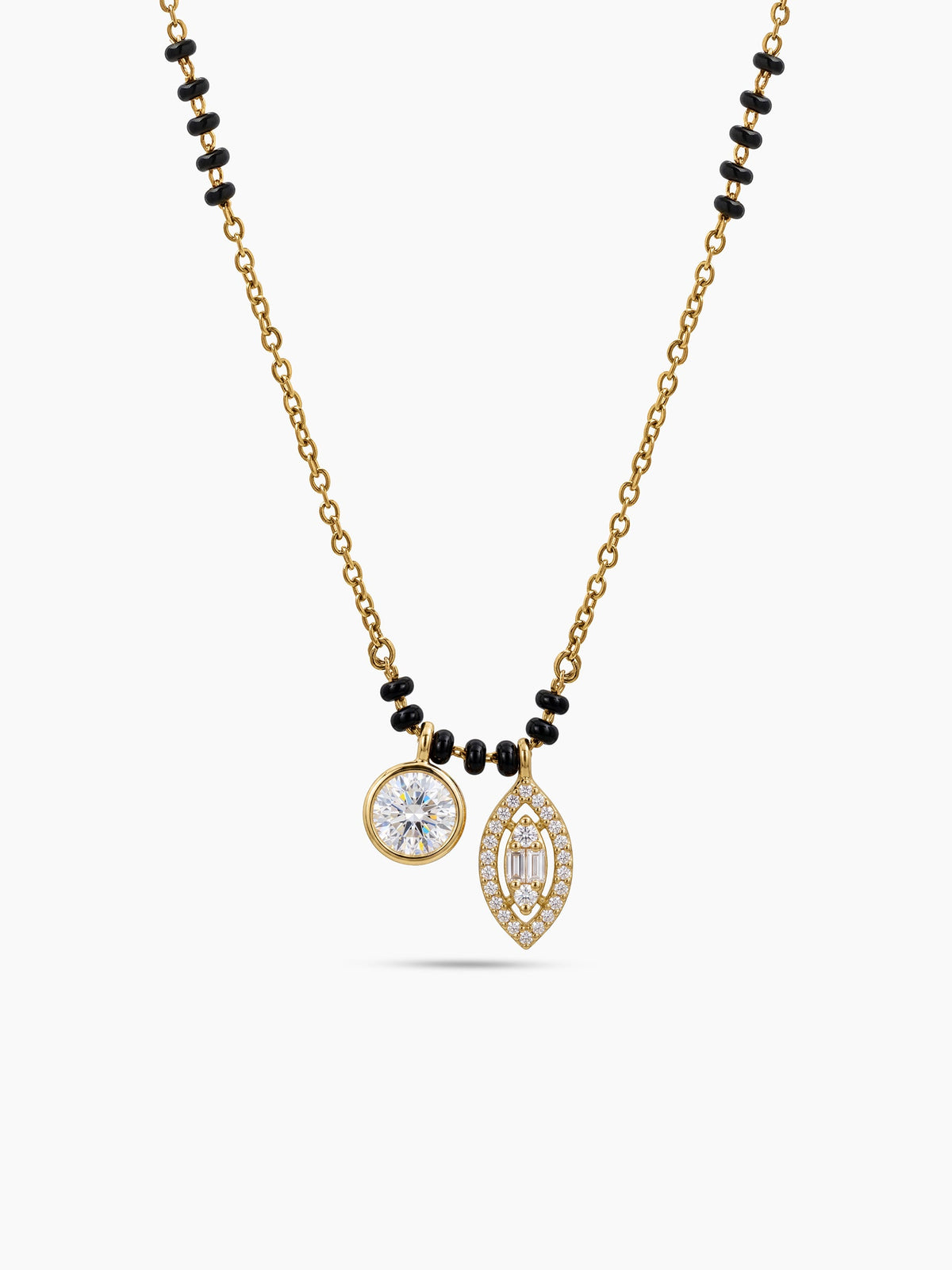 Aayushi Marquise Diamond Solitaire Charm 18K Gold Plated  Women's Chain Pendant Mangalsutra Necklace