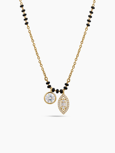 Aayushi Marquise Diamond Solitaire Charm 18K Gold Plated  Women's Chain Pendant Mangalsutra Necklace