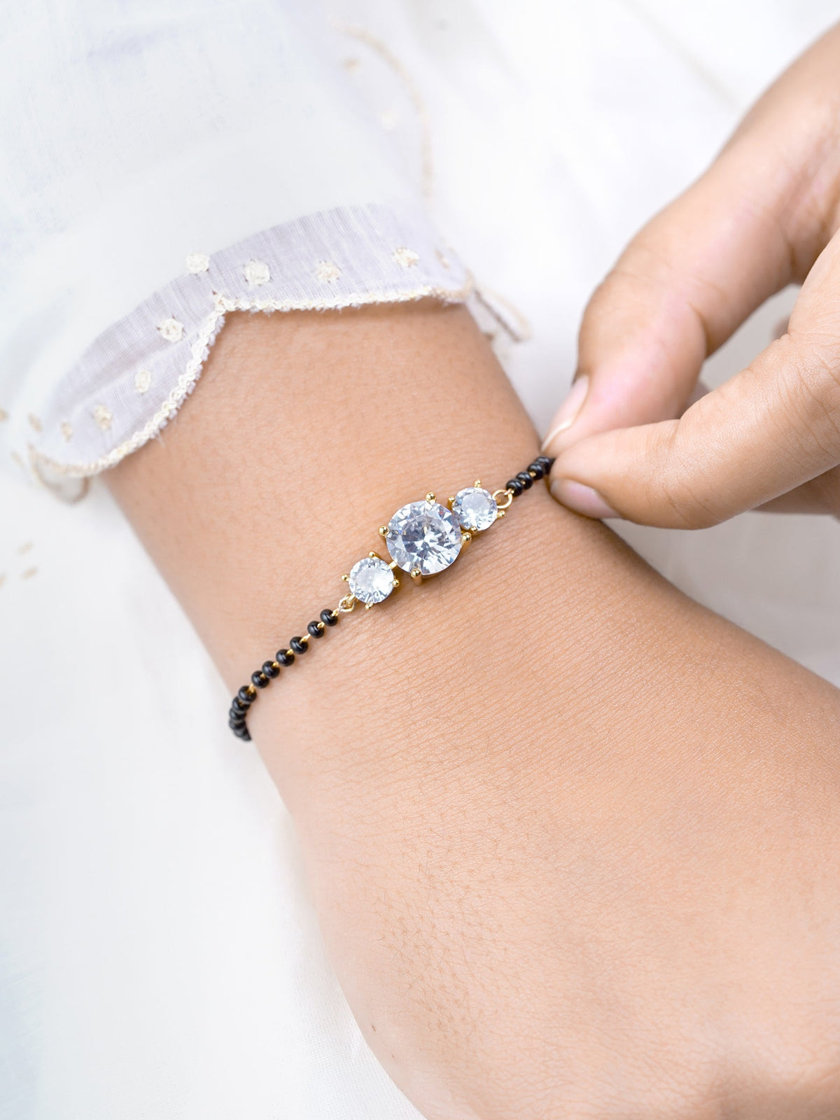 Adia Three Diamond Solitaire18K Gold Plated Mangalsutra Bracelet