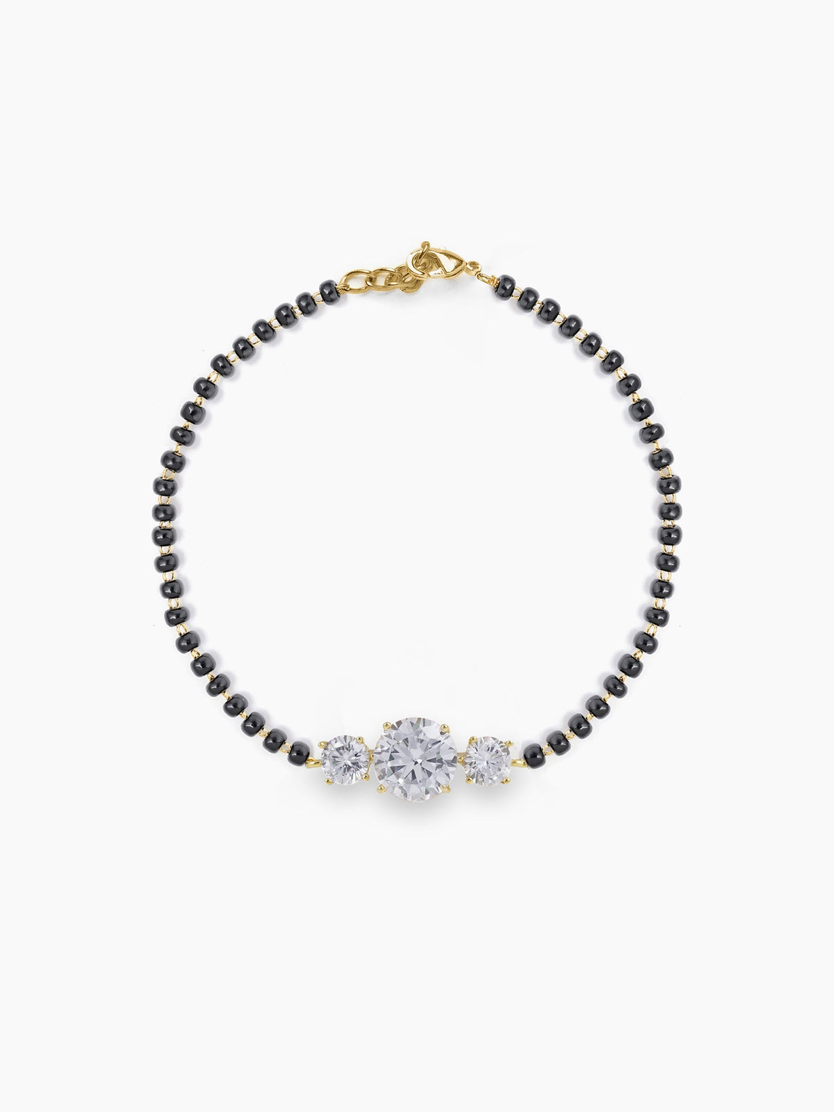 Adia Three Diamond Solitaire18K Gold Plated Mangalsutra Bracelet