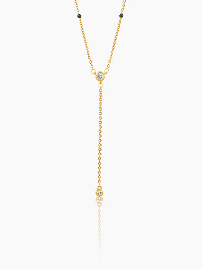 Aleeia Two Bezel Solitaire Y-Drop 18K Gold Plated Pendant Mangalsutra