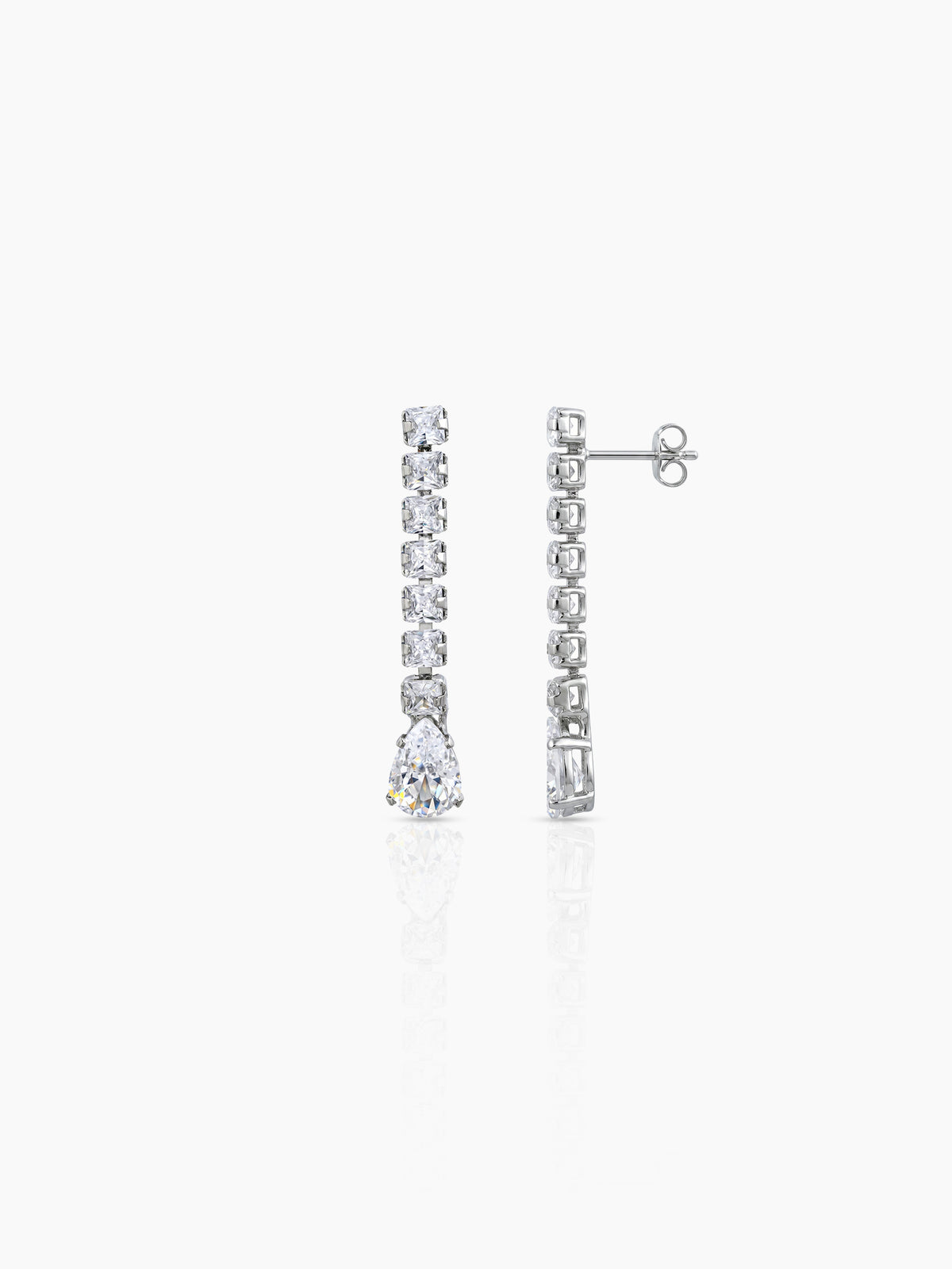 Alisha Pear Diamond Solitaire Drop Silver Women's Jewelry Set Of 4 - Necklace, Ring, Bracelet & Earrings