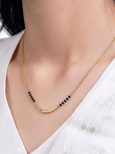 Alvica gently curved textured Bar 18K Gold Tone Plated Mangalsutra
