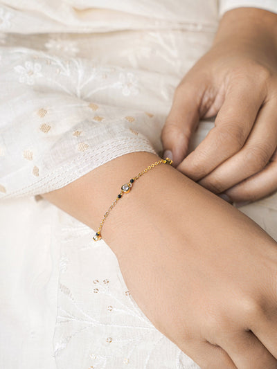 Amaira Diamond Studs Black Beads Mangalsutra Bracelet