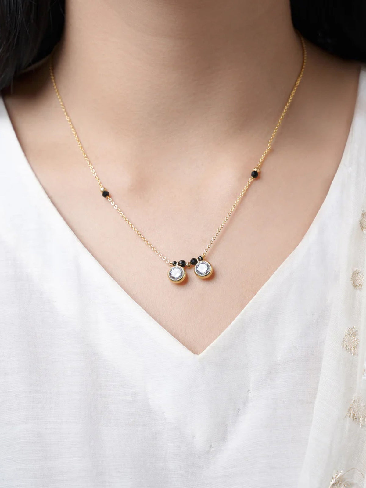 Amira Two Bezel Solitaire Radiant Bond 18K Gold Plated Mangalsutra