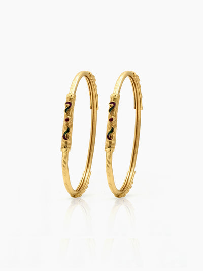 Anamika curved red-green Gold Set Of 2 Women's 2/4, 2/6, 2/8 Bangles