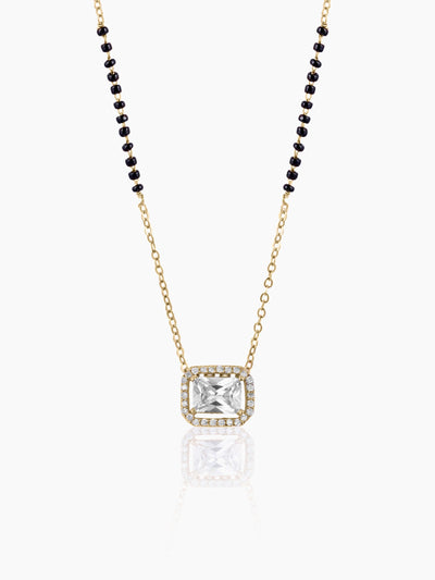 Anisa Diamond Rectangle Solitaire Halo 18K Gold Plated Mangalsutra