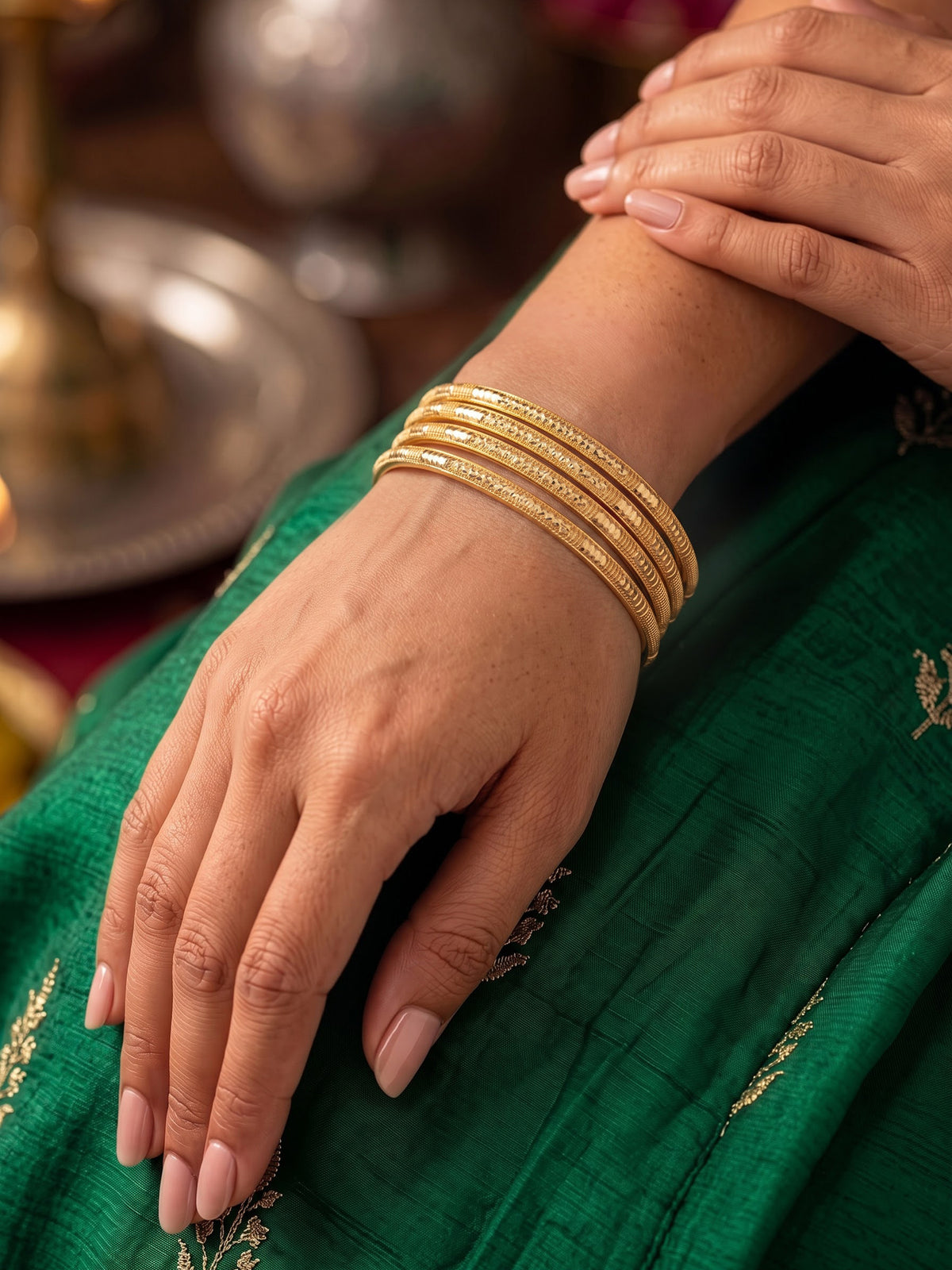 Antara Textured Gold 2/4, 2/6, 2/8 Women's Bangles (Set Of 4)
