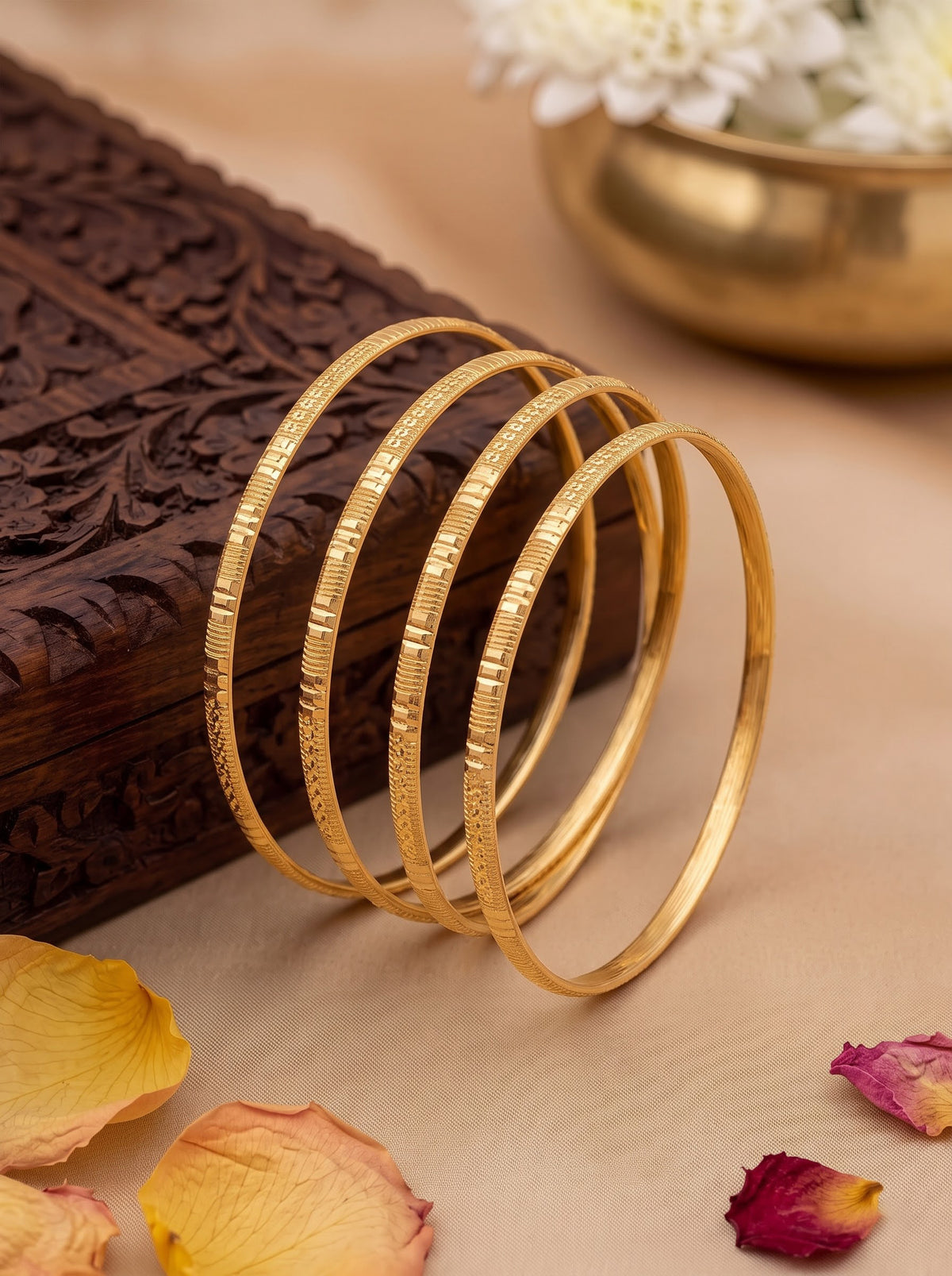 Antara Textured Gold 2/4, 2/6, 2/8 Women's Bangles (Set Of 4)