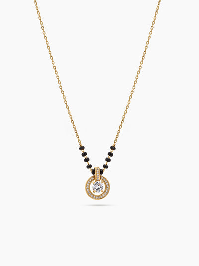 Anuradha Halo Solitaire Drop Diamond 18K Gold Plated Women's Chain Pendant Mangalsutra Necklace