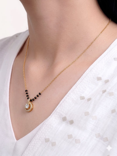 Anuradha Halo Solitaire Drop Diamond 18K Gold Plated Women's Chain Pendant Mangalsutra Necklace