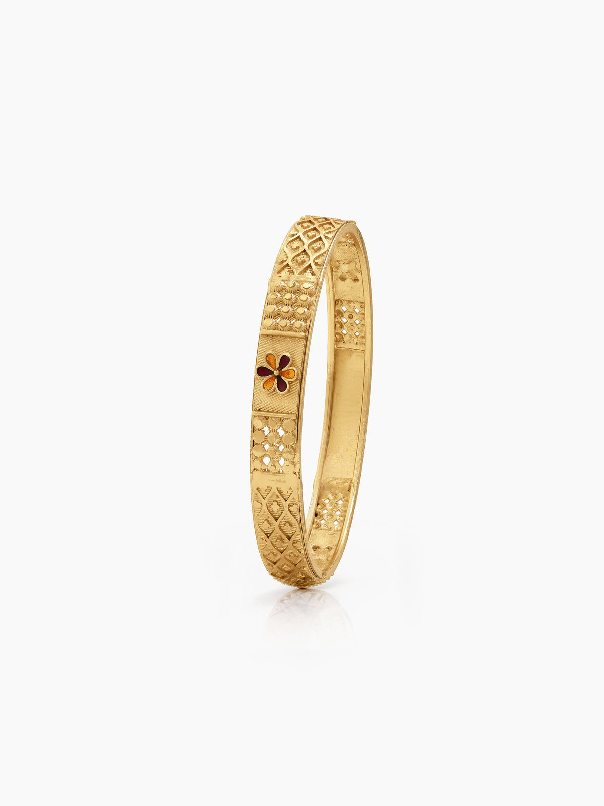 Apsara Texture, Red Flower Grid Gold Set Of 2 Women's 2/4, 2/6, 2/8  Bangles 