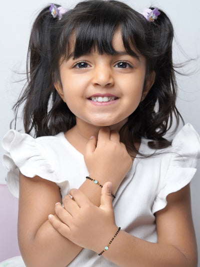 Aqua Evil Eye Charm 18K Gold Plated Kid's Nazariya Bracelet