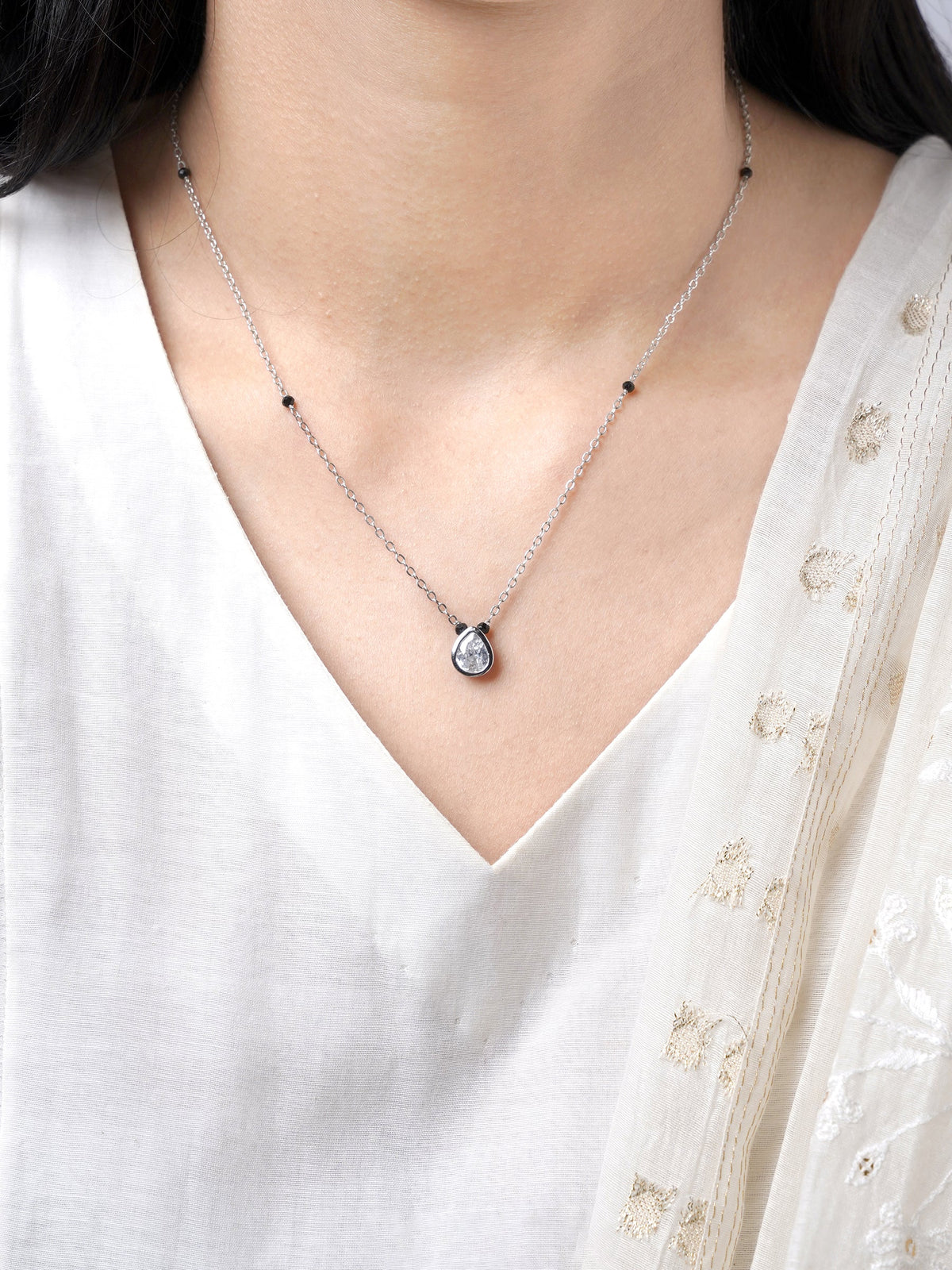 Barkha Teardrop Silver Mangalsutra