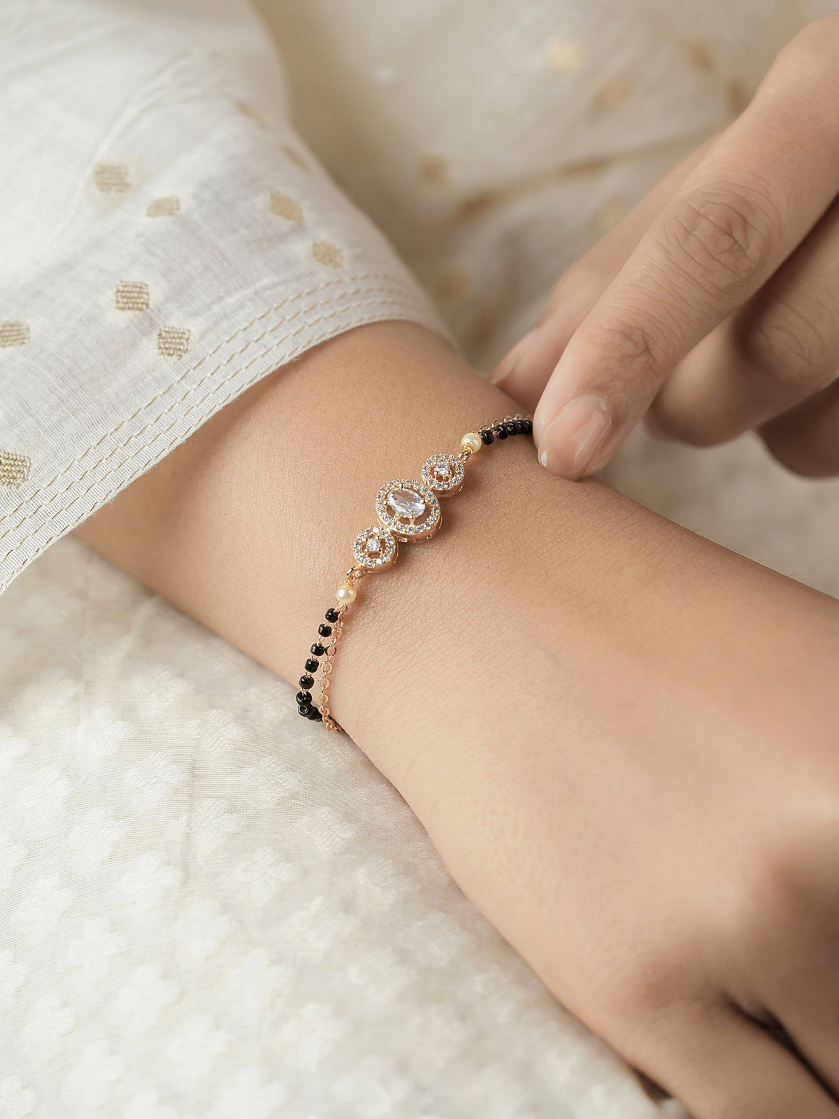 Cali Layered Solitaire Diamond Rosegold Plated Mangalsutra Bracelet