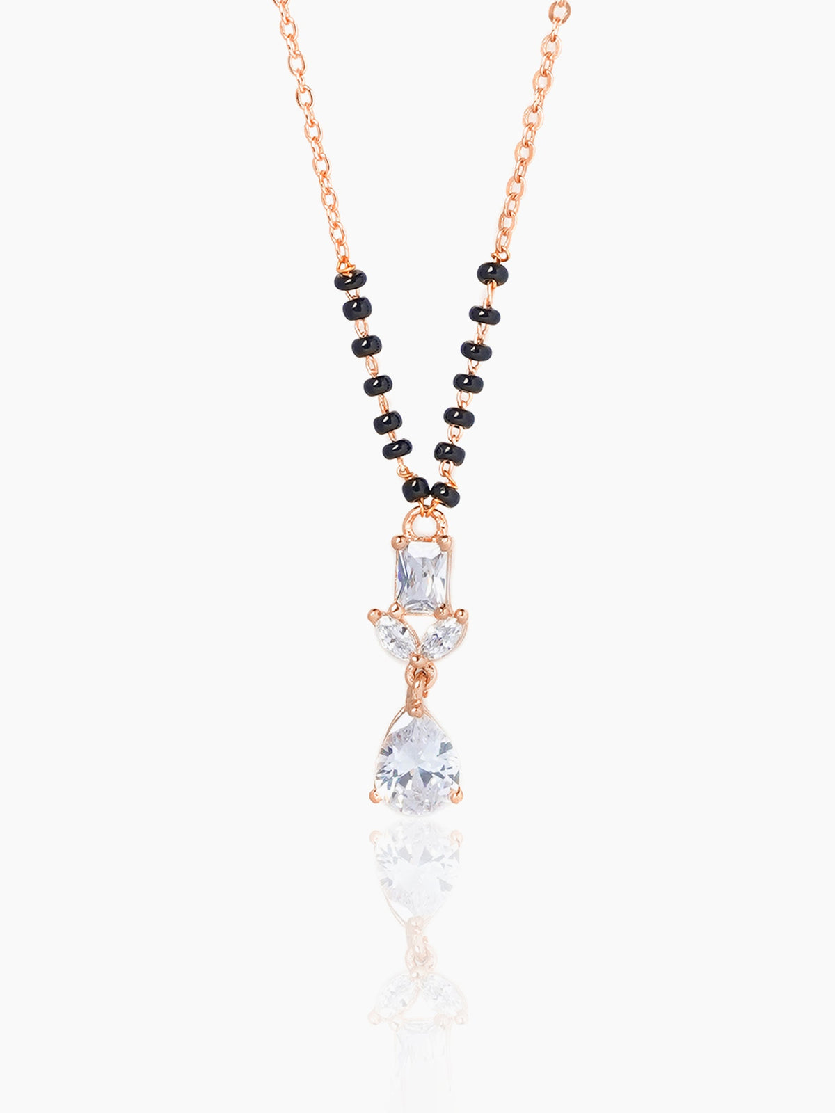Chahel Trio CZ Stones Drop Marquise Baguette Rosegold Plated Mangalsutra